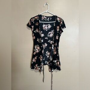 Black Floral Short Sleeve Cardigan